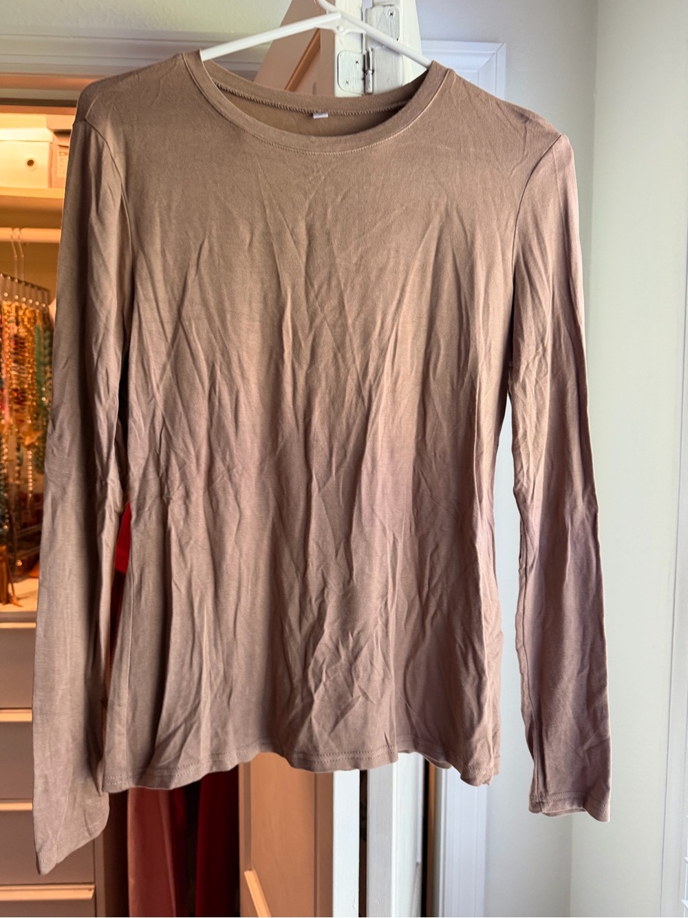 Women's Long-Sleeve Crewneck Tee in Taupe - Classic Everyday Top